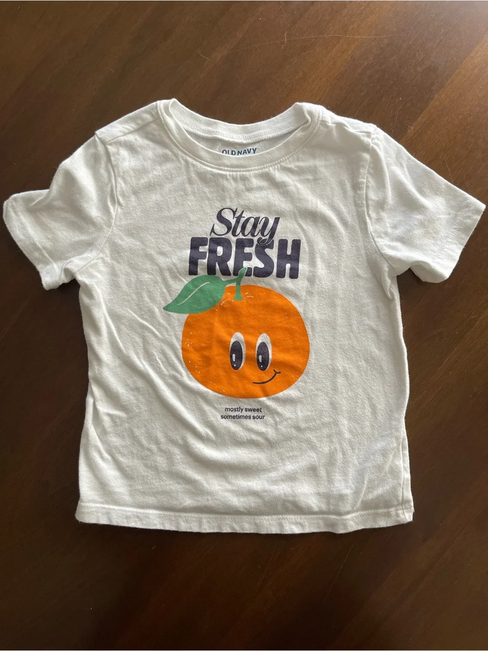 Old Navy White Tee with Orange Fruit Graphic and Green Leaf